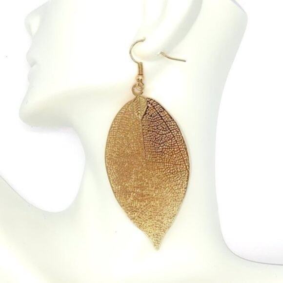 Gold-Tone Laser Cut Leaf Dangle Earrings - Picture 1 of 6